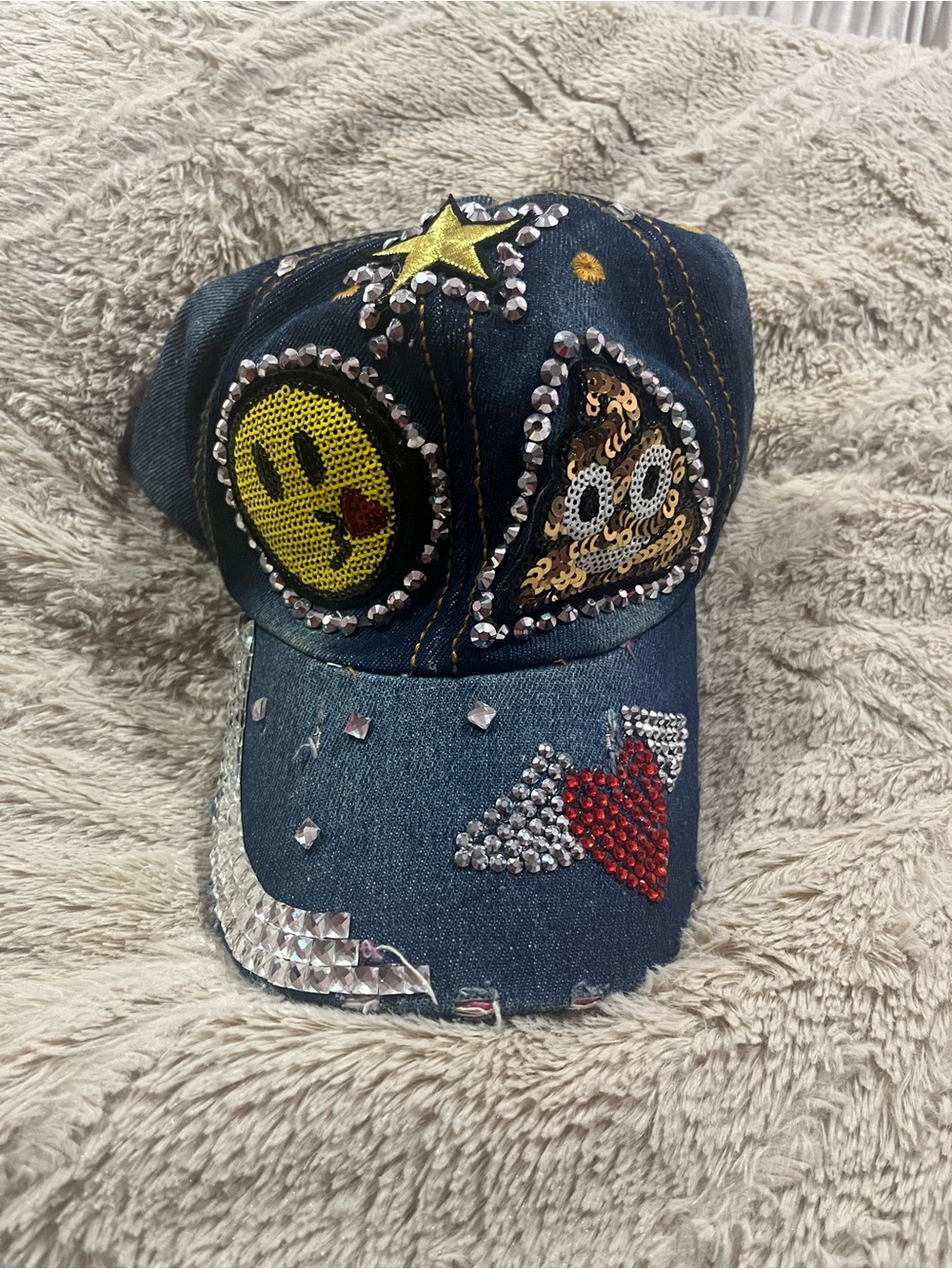 Denim vintage baseball cap- Blue with Red & Yellow Accents